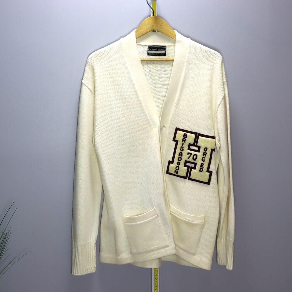 Vintage 1970 Miami Knitting Mills Varsity Cardigan Sweater Brigadoon Patch